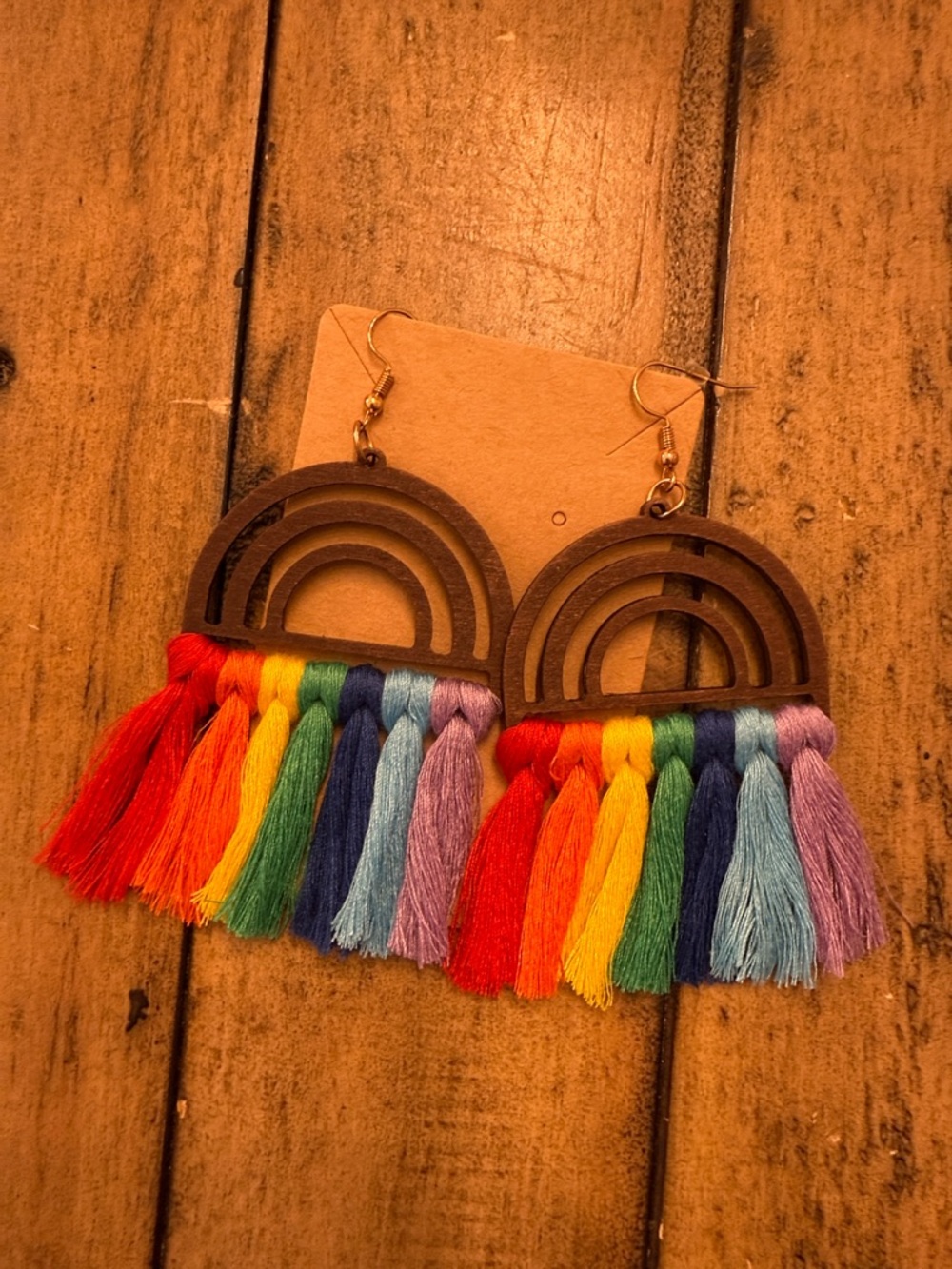 Wooden Rainbow Tassel Earrings - Multicolor